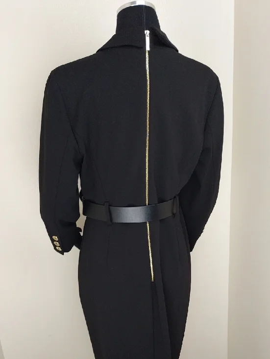 Calvin Klein Black Long Sleeve Midi Sheath Dress Gold Zipper Size 12 - Picture 4 of 15